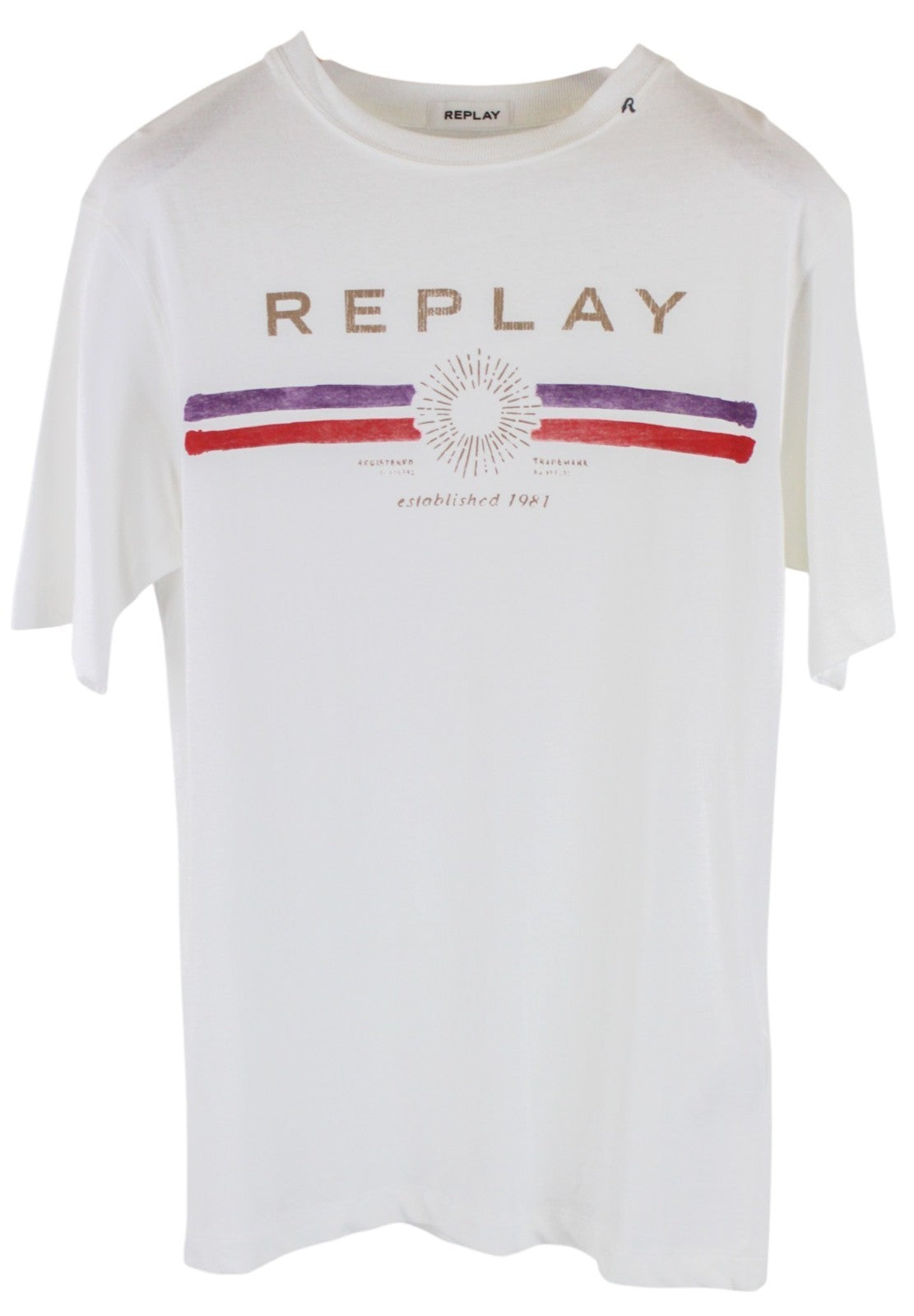 REPLAY Women T-Shirt XS White Pure Cotton Short Sleeved Logo Print Pull On