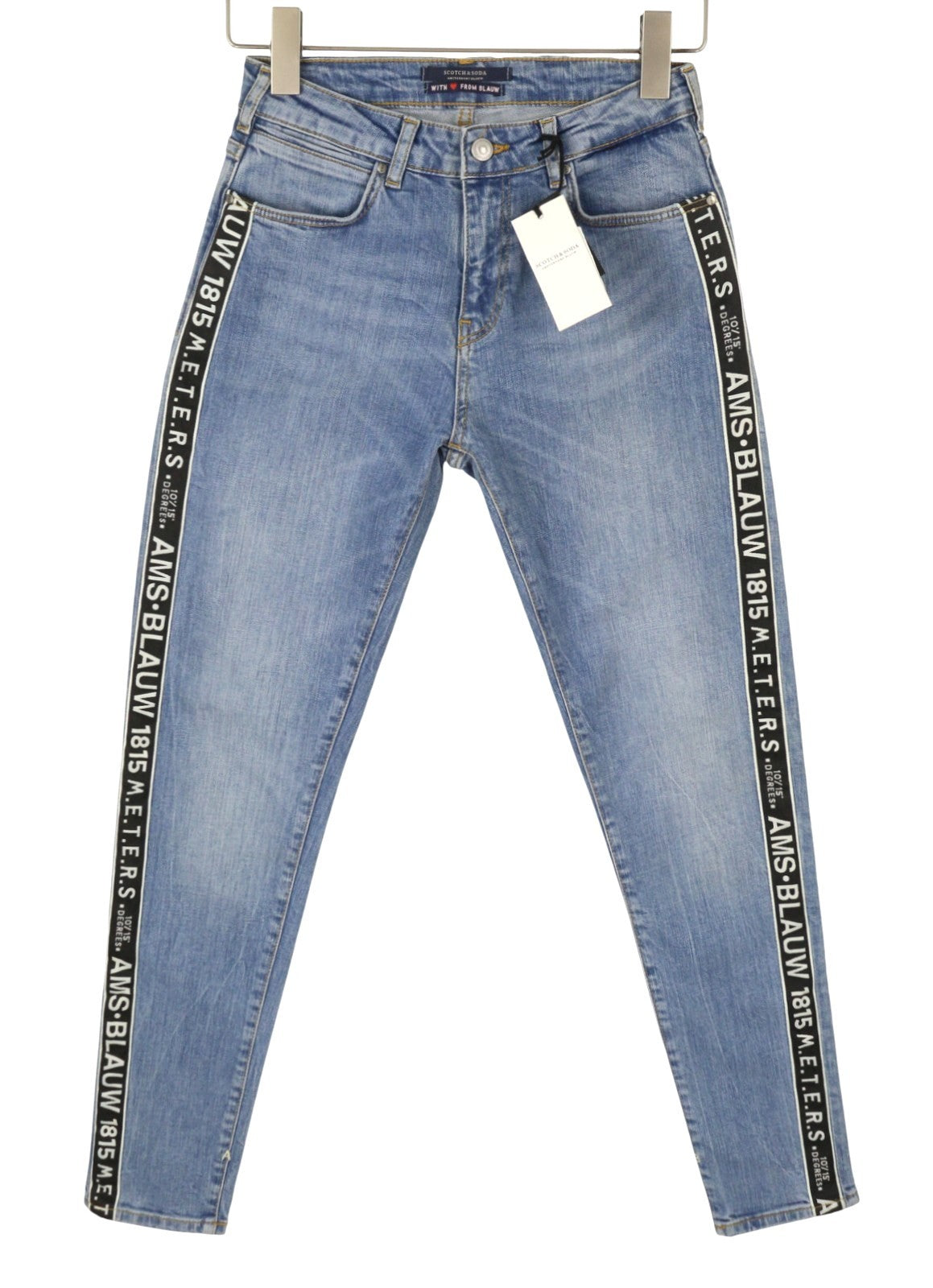 SCOTCH & SODA Women Jeans W24/L32 Blue Whiskers Faded Petite Slim Boyfriend