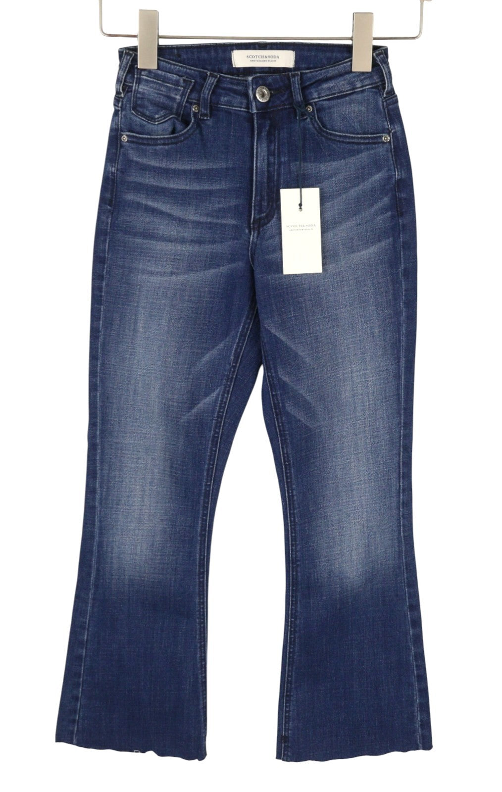 SCOTCH & SODA Women Jeans W25/L32 Blue Whiskers Faded Distress Hems Bootcut Fit