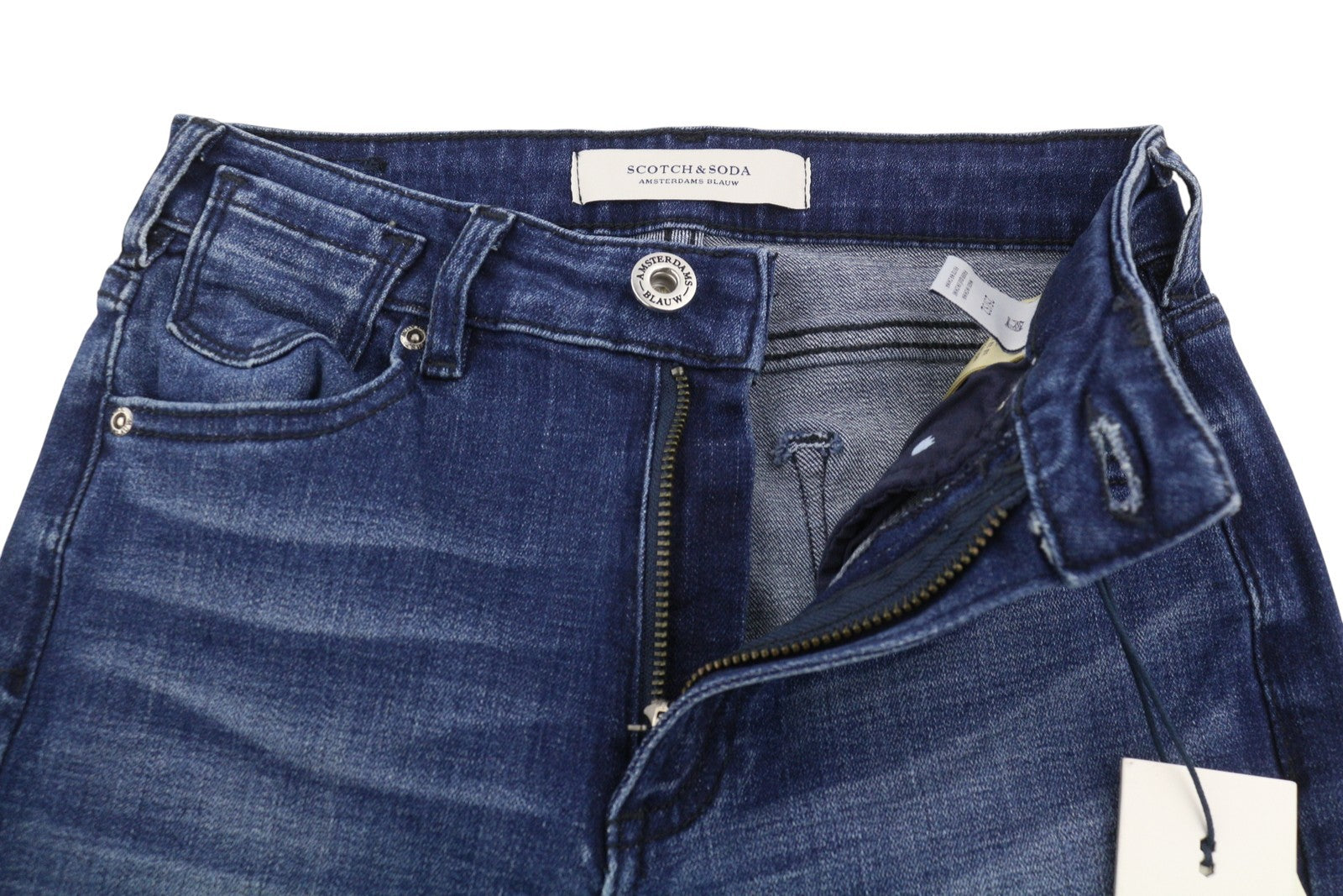 SCOTCH & SODA Women Jeans W25/L32 Blue Whiskers Faded Distress Hems Bootcut Fit