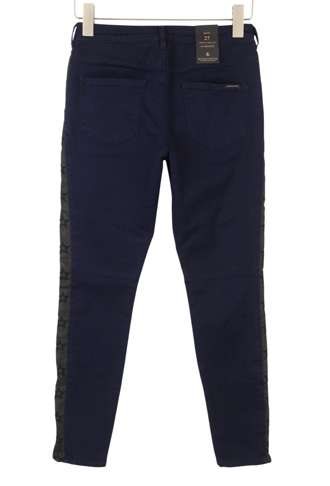 MAISON SCOTCH Biker Women Jeans W27 Dark Blue Skinny Fit Stars Lines On Sides