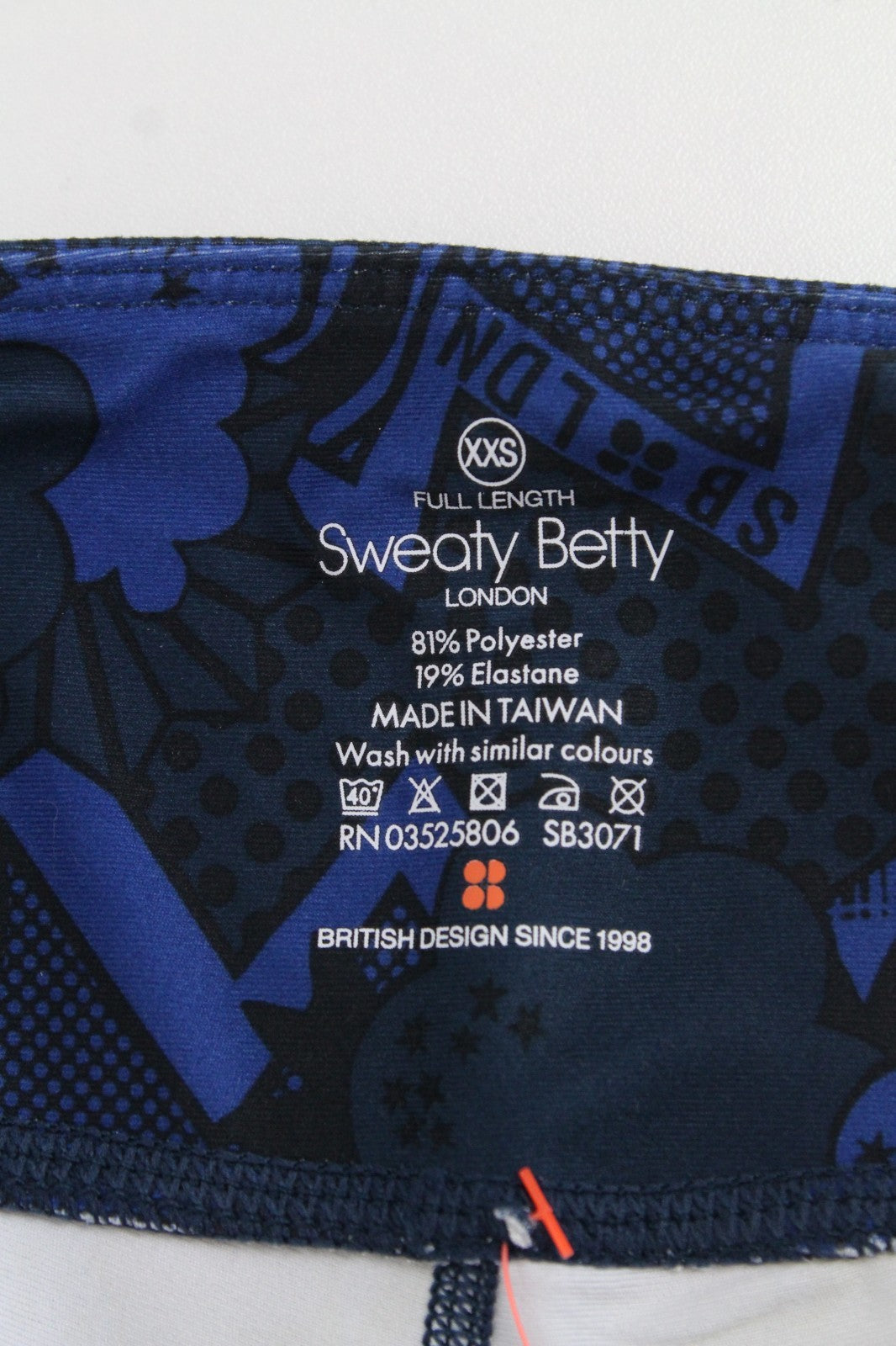 SWEATY BETTY Women Sport Leggings 2XS Blue Stretch Patterned Activewear Pull On