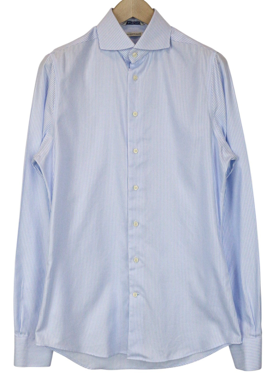 SUITSUPPLY vyriški formalūs marškinėliai, 39L/15 1/2L, ypač ploni, mėlyni, dryžuoti medvilniniai marškiniai