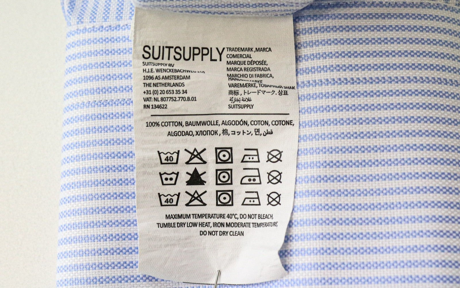 SUITSUPPLY vyriški formalūs marškinėliai, 39L/15 1/2L, ypač ploni, mėlyni, dryžuoti medvilniniai marškiniai