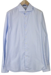 SUITSUPPLY vyriški formalūs marškinėliai 43L/17L itin ploni mėlyni medvilniniai dryžuoti raštai 