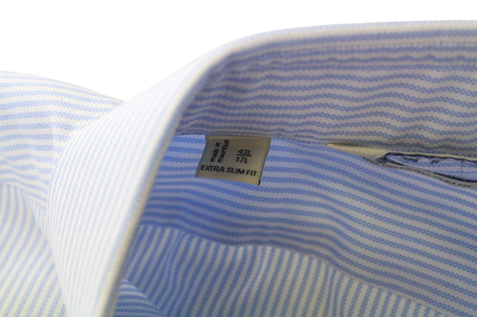 SUITSUPPLY vyriški formalūs marškinėliai 43L/17L itin ploni mėlyni medvilniniai dryžuoti raštai 