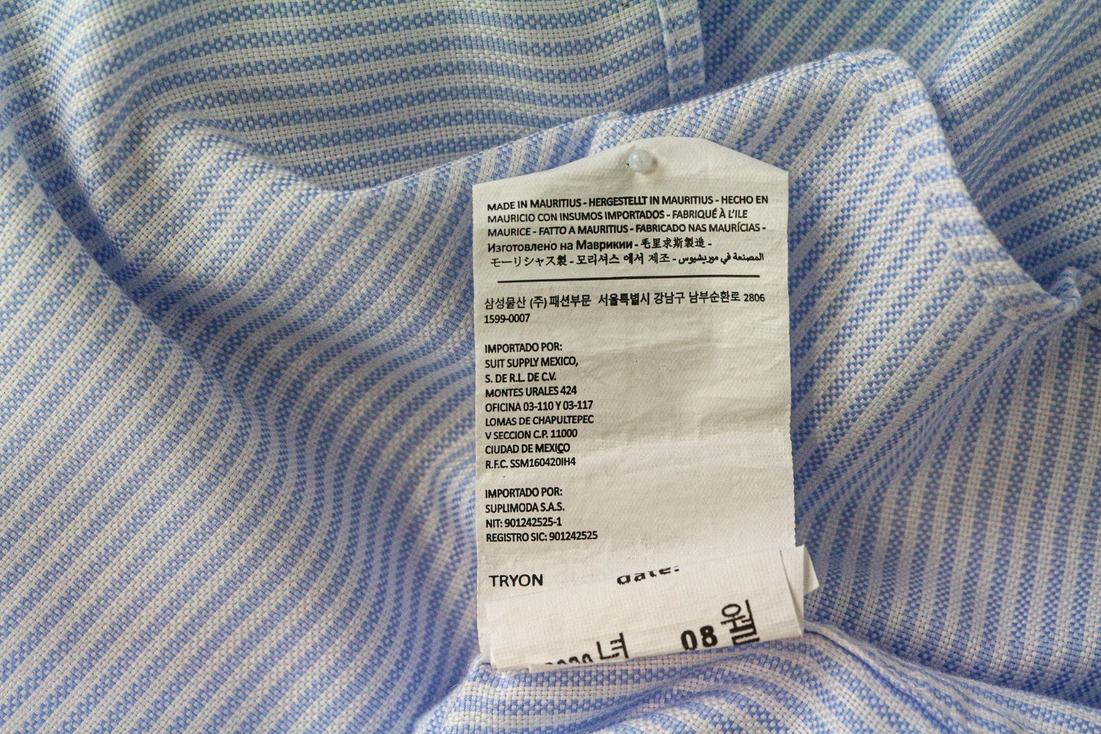 SUITSUPPLY vyriški formalūs marškinėliai 43L/17L itin ploni mėlyni medvilniniai dryžuoti raštai 