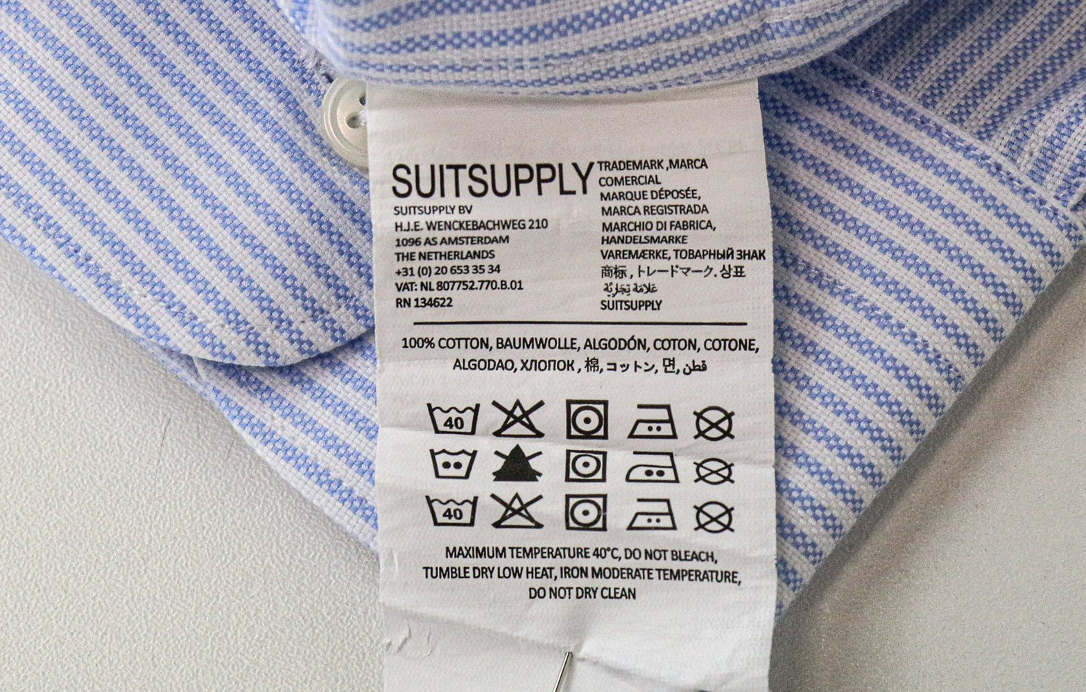 SUITSUPPLY vyriški formalūs marškiniai 41L/16L itin ploni mėlyni dryžuoti medvilniniai tvilo marškiniai 