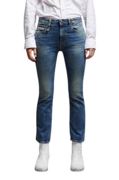 R13 Kick Fit Women Jeans 26 Kelly Stretch Cropped Whiskers Faded Blue PS26