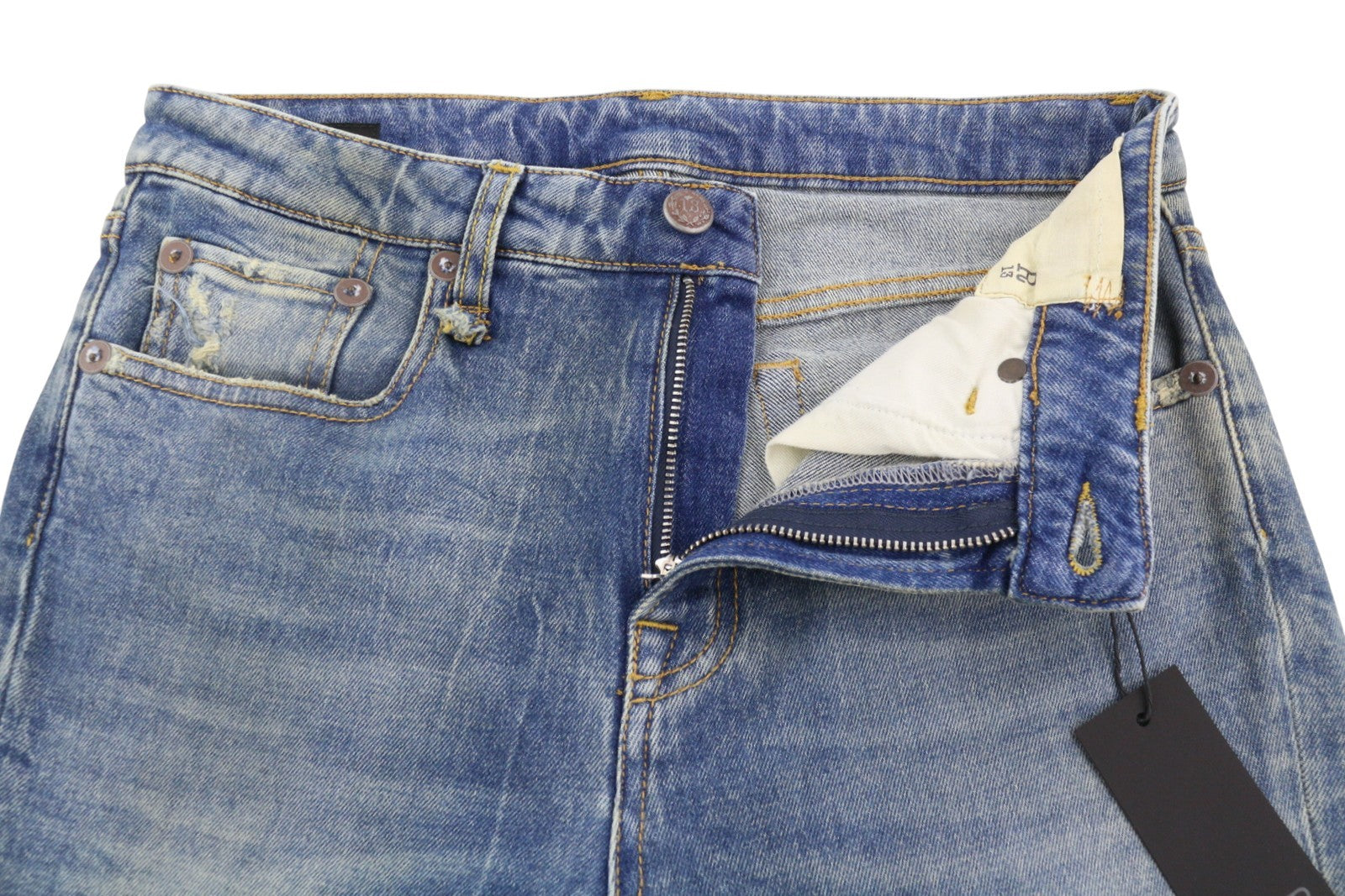 R13 Kick Fit Women Jeans 26 Kelly Stretch Cropped Whiskers Faded Blue PS26
