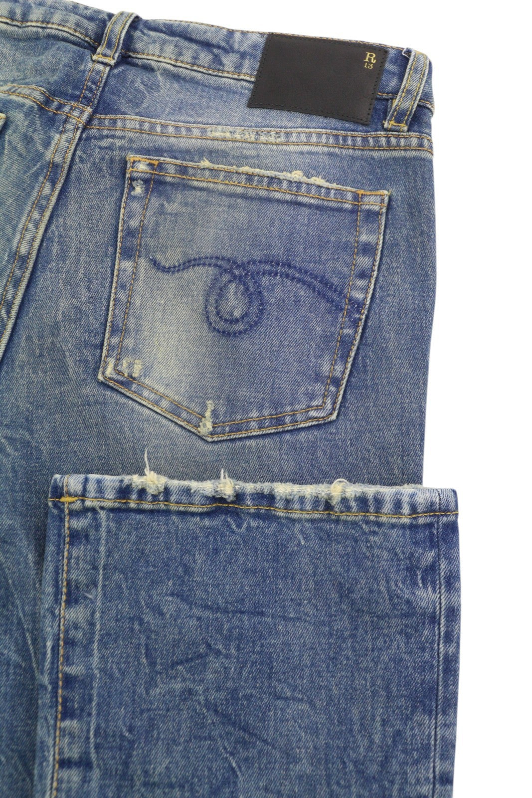 R13 Kick Fit Women Jeans 26 Kelly Stretch Cropped Whiskers Faded Blue PS26