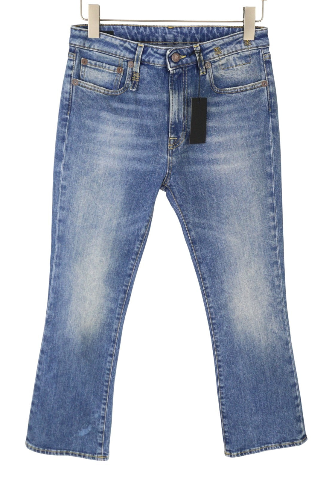 R13 Kick Fit Women Jeans 29 Jasper Stretch Cropped Whiskers Faded Blue PS26
