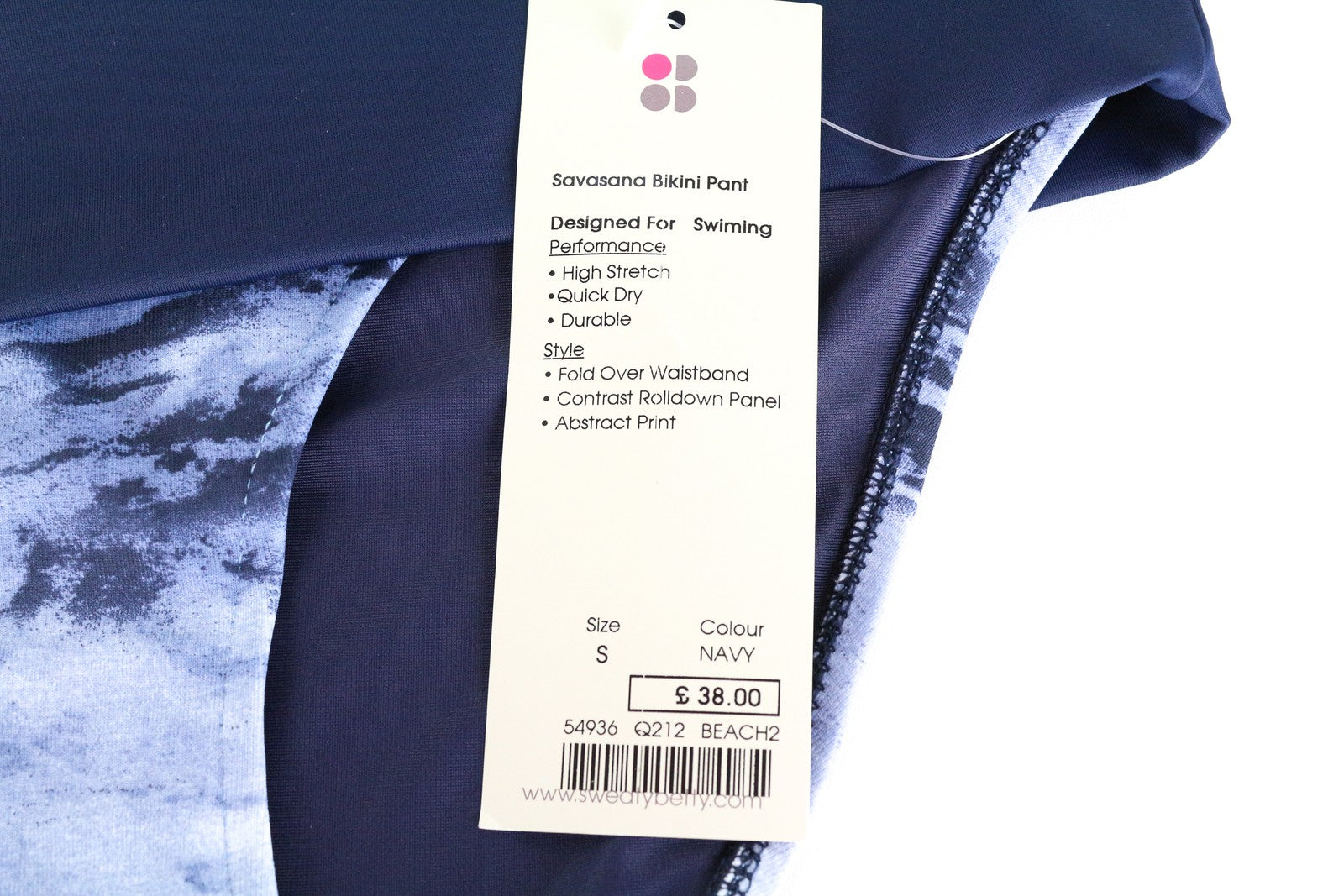 SWEATY BETTY Savasana Women Swimwear S Blue Stretch Abstract Printed Bikini Pant