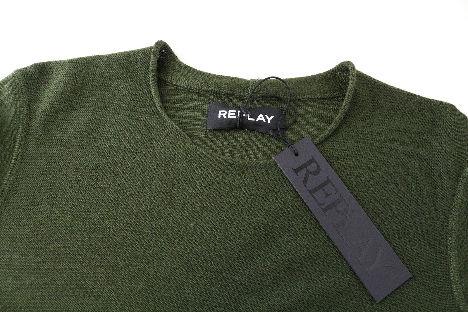 REPLAY Men Sweatshirt S Green Wool Blend Long Sleeved Casual Pull On