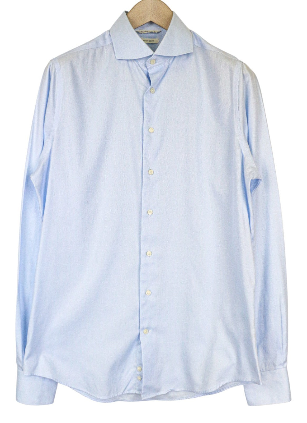 SUITSUPPLY Men's Formal Shirt 40L/15 3/4L Slim Blue Cotton Cutaway Twill