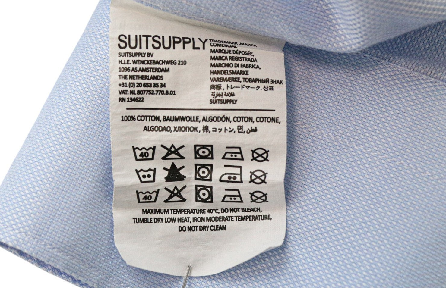 SUITSUPPLY Men's Formal Shirt 43/17 Slim Blue Cotton Button-Up Cutaway Twill