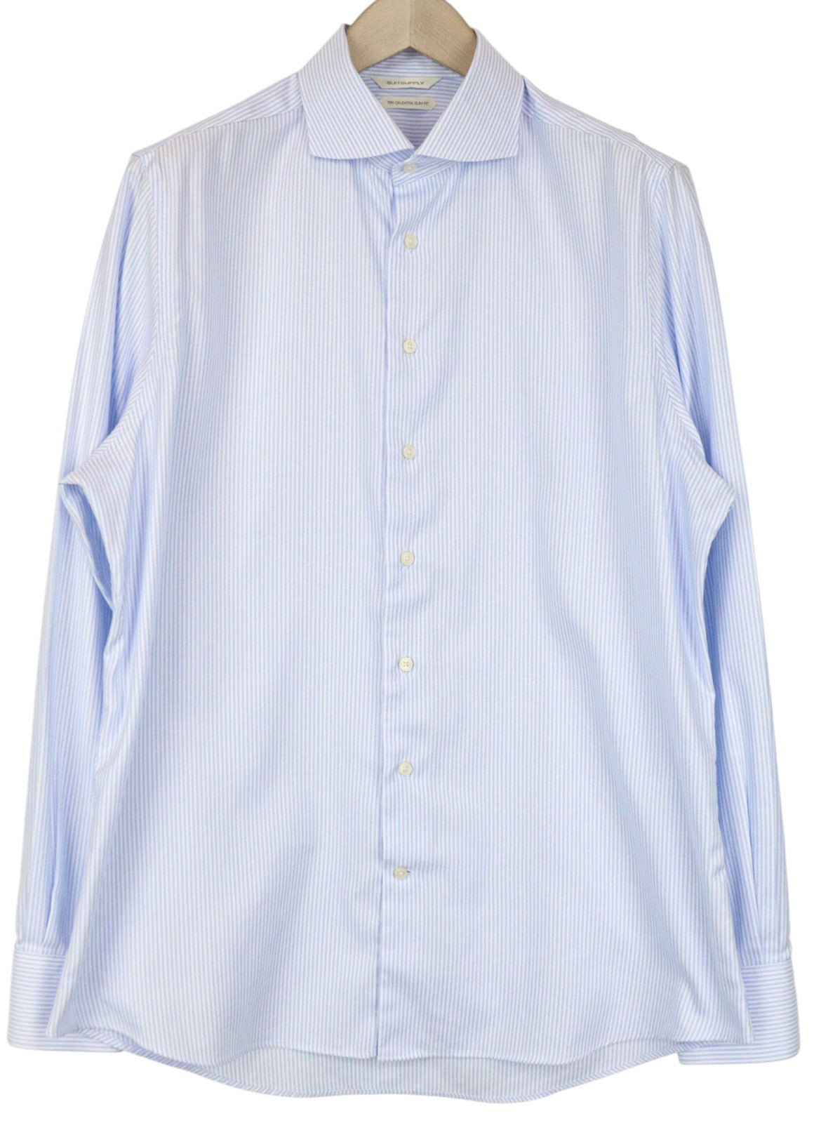 SUITSUPPLY Men's Formal Shirt 43/17 Extra Slim Blue Cotton Striped Twill