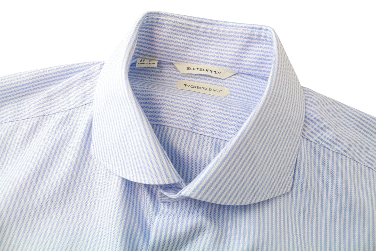 SUITSUPPLY Men's Formal Shirt 43/17 Extra Slim Blue Cotton Striped Twill