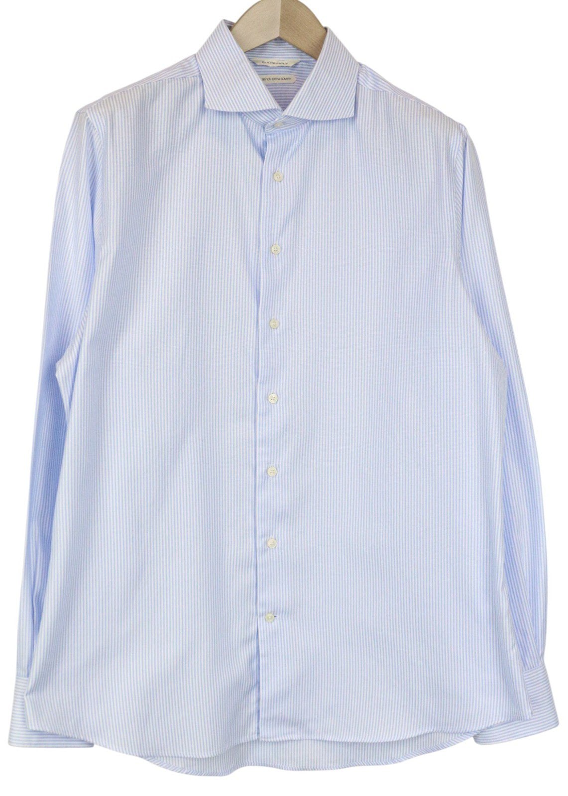 SUITSUPPLY Men's Formal Shirt 43/17 Extra Slim Blue Cotton Cutaway Striped