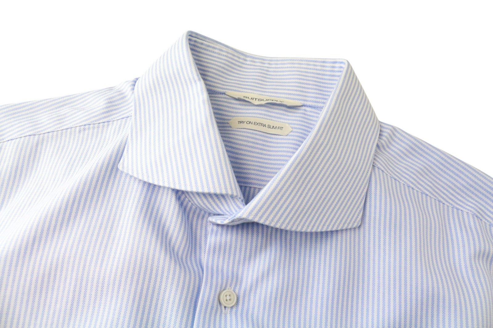 SUITSUPPLY Men's Formal Shirt 43/17 Extra Slim Blue Cotton Cutaway Striped