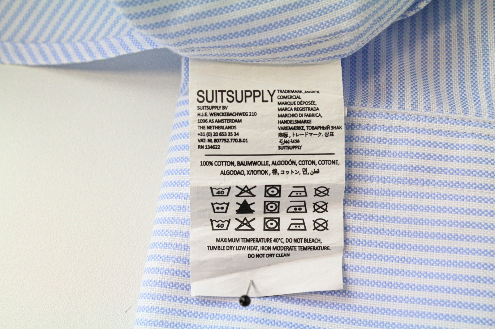 SUITSUPPLY Men's Formal Shirt 43/17 Extra Slim Blue Cotton Cutaway Striped