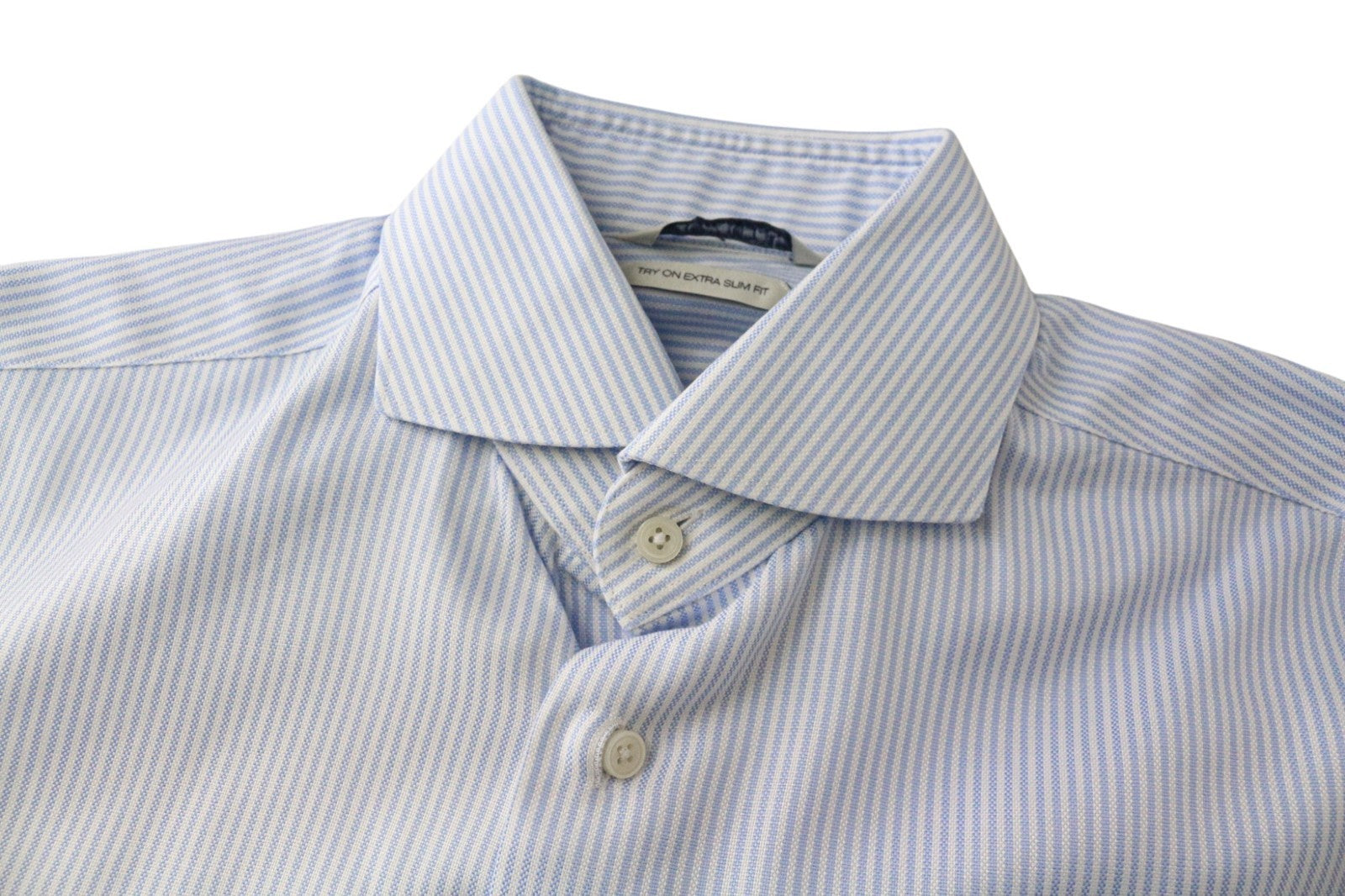 SUITSUPPLY Men's Formal Shirt 39/15 1/2 Extra Slim Blue Cotton Cutaway Striped