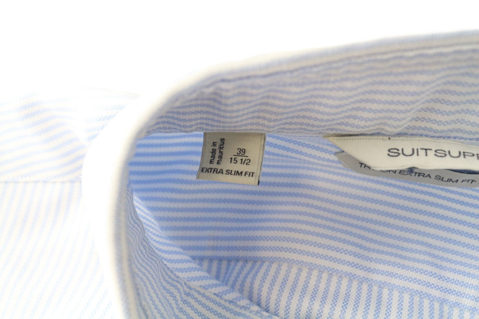 SUITSUPPLY Men's Formal Shirt 39/15 1/2 Extra Slim Blue Cotton Cutaway Striped