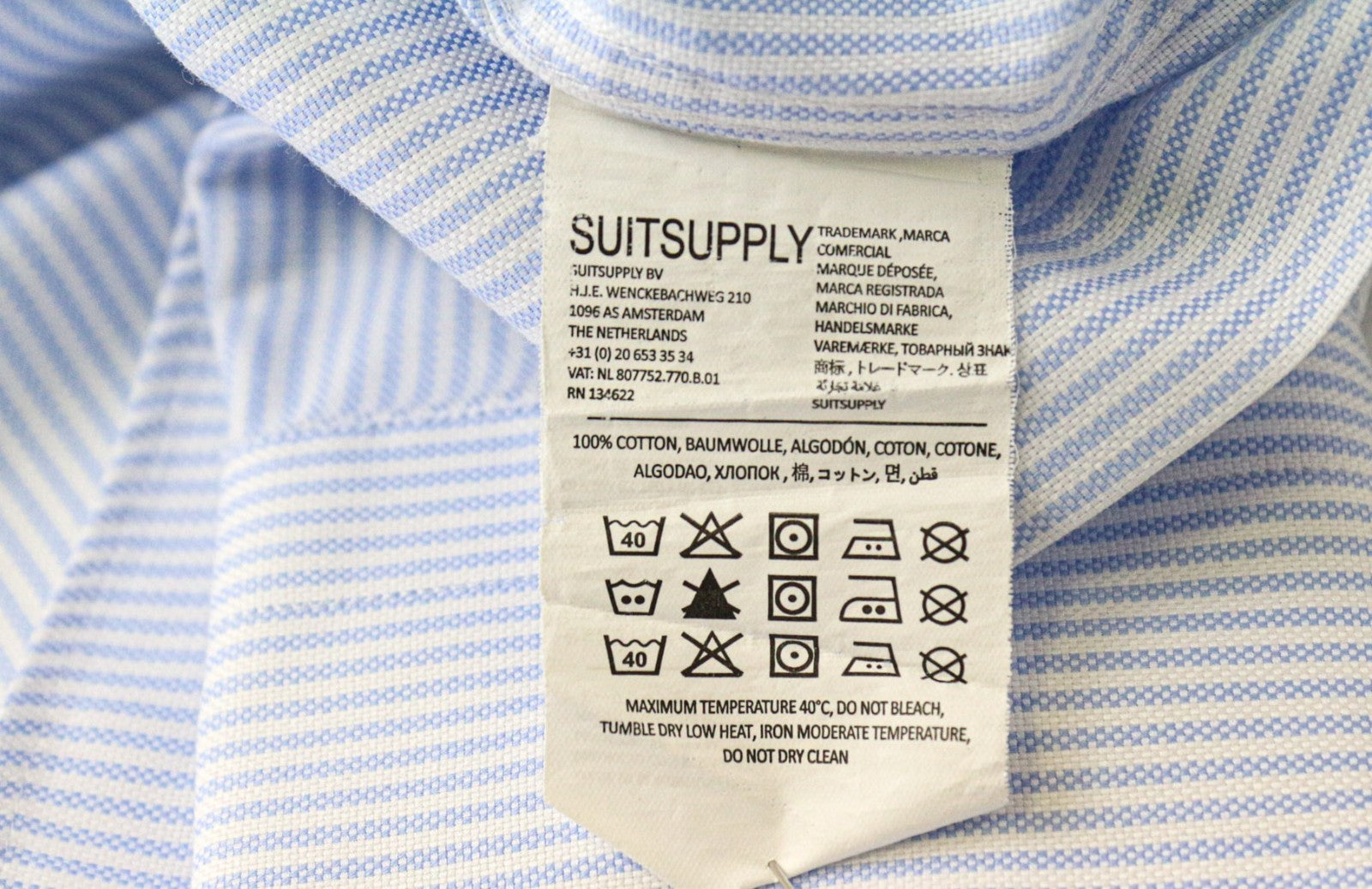 SUITSUPPLY Men's Formal Shirt 39/15 1/2 Extra Slim Blue Cotton Cutaway Striped