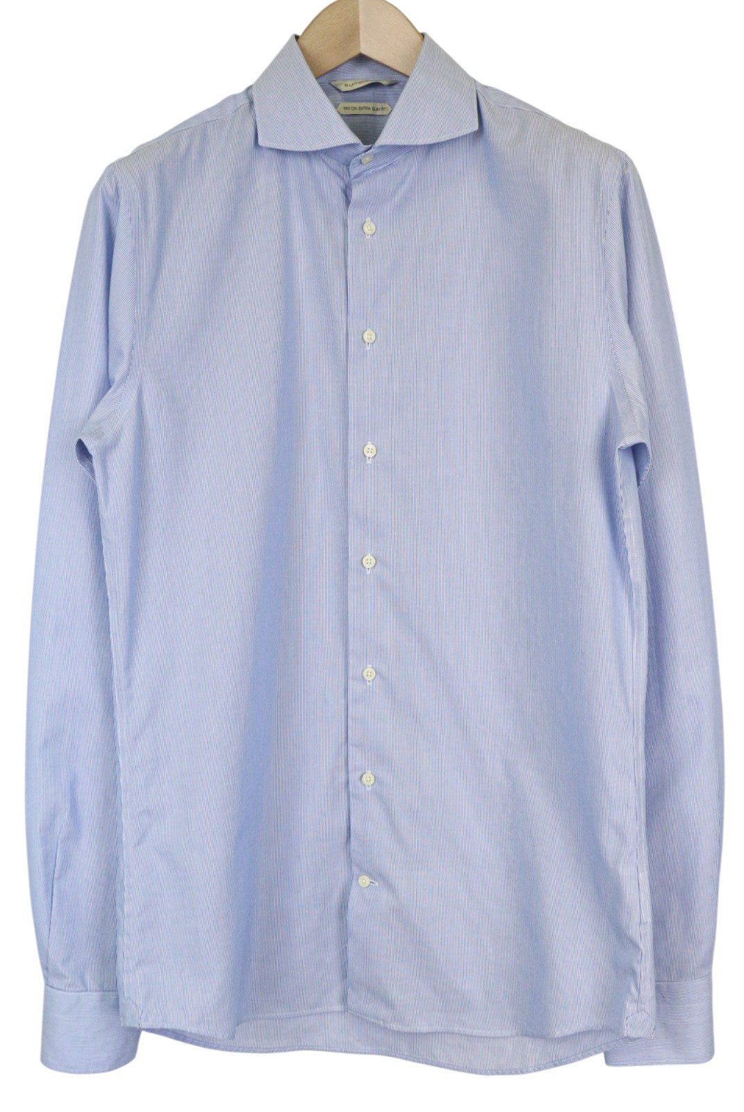 SUITSUPPLY Men's Formal Shirt 40-7/15 3/4L Extra Slim Blue Cotton Striped Sleeve