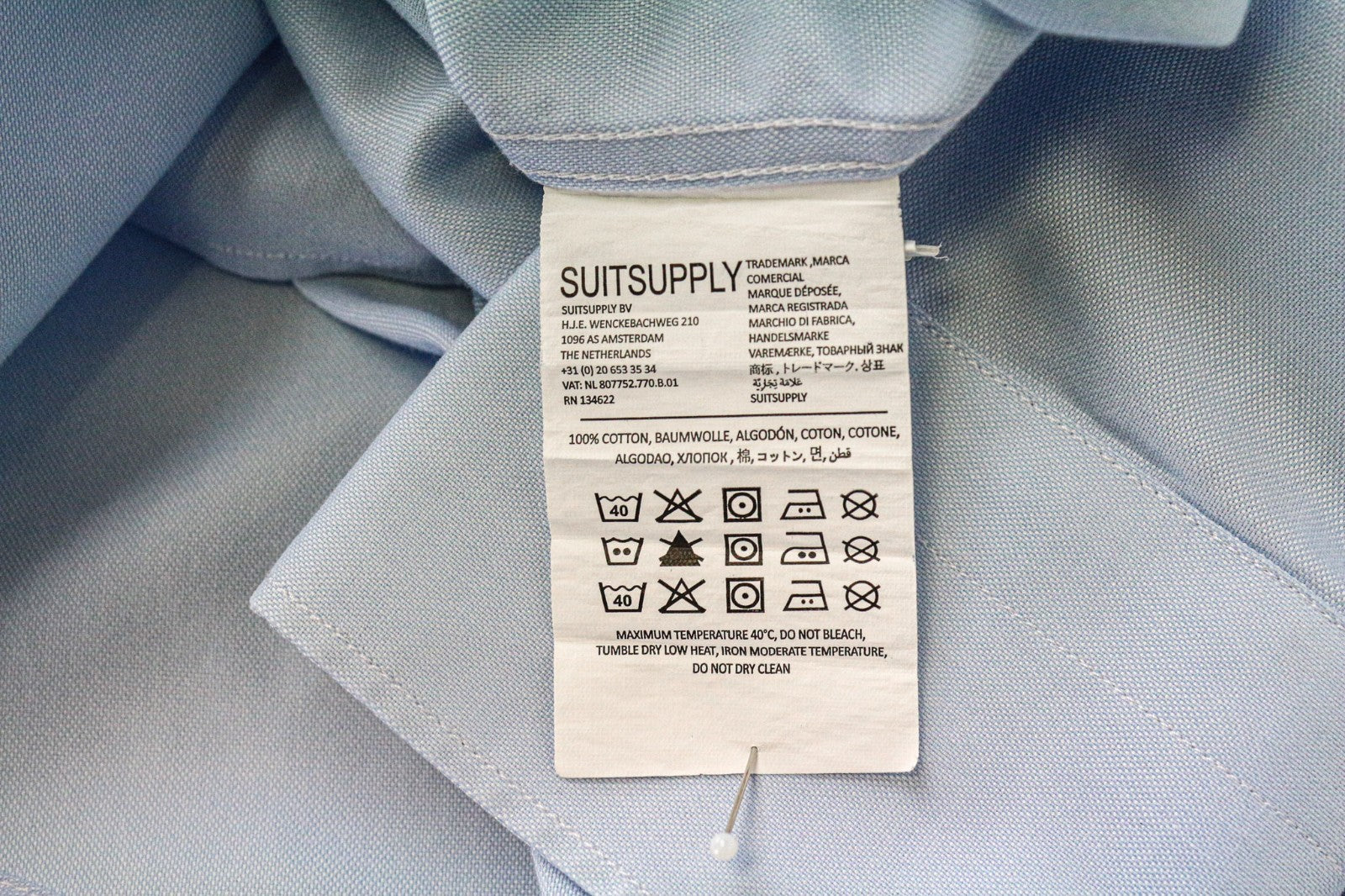 SUITSUPPLY Men's Formal Shirt 41L/16L Slim Blue Cotton Long Sleeve Button