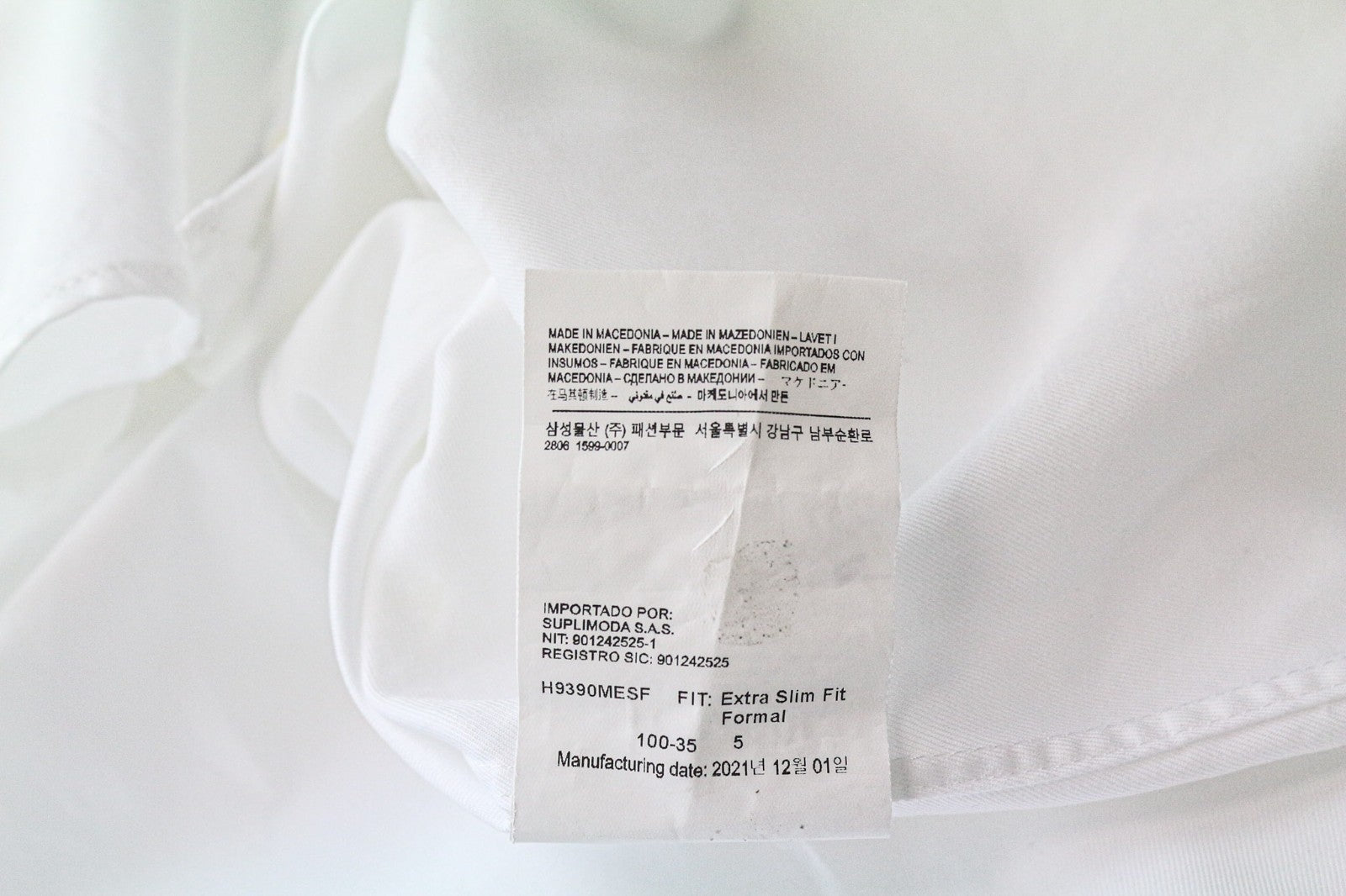 SUITSUPPLY vyriški formalūs marškinėliai 38/15 ypač ploni balti medvilniniai marškinėliai su iškirpte ilgomis rankovėmis 