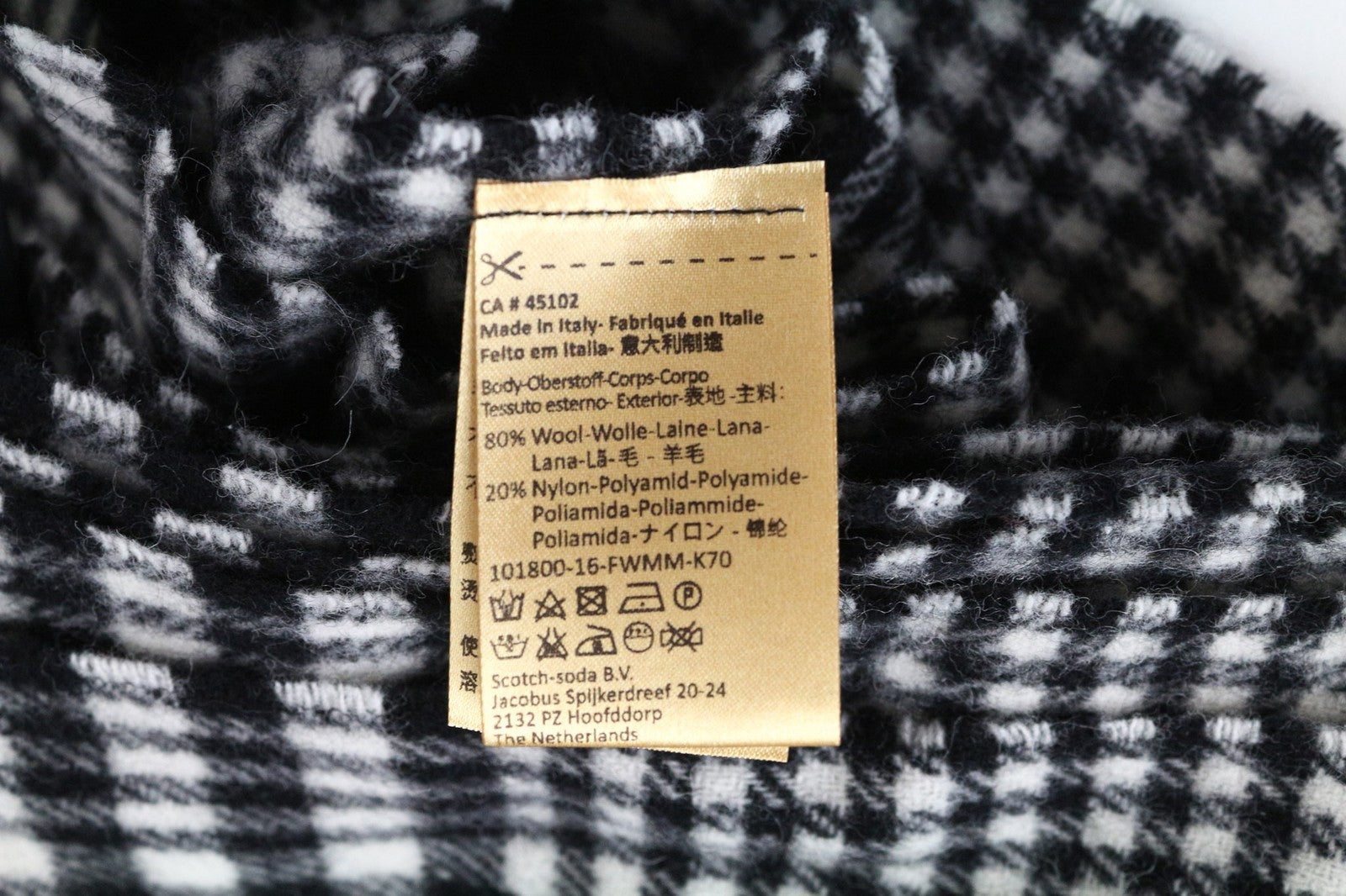 SCOTCH &amp; SODA vyriškas šalikas OS pilkas vilnos mišinio tartano languotas kutais stiliaus unisex 