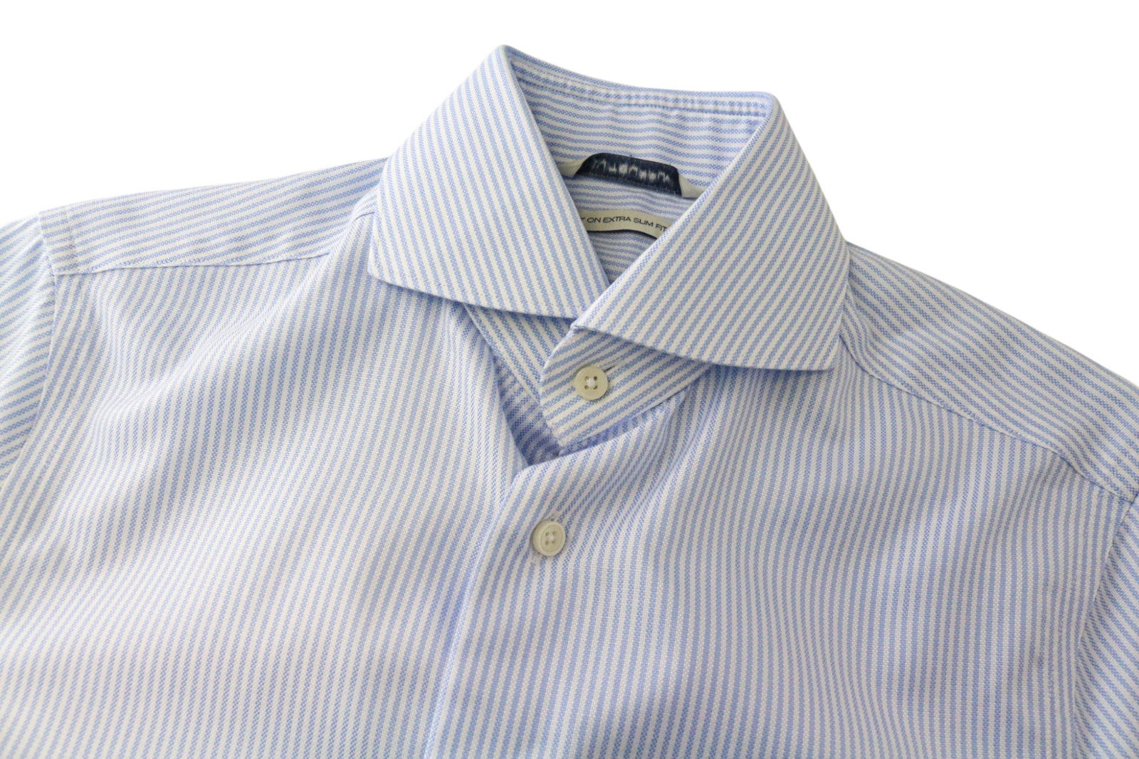 SUITSUPPLY Men's Formal Shirt 35/13.5 Blue Extra Slim Cotton Striped Try-On Fit