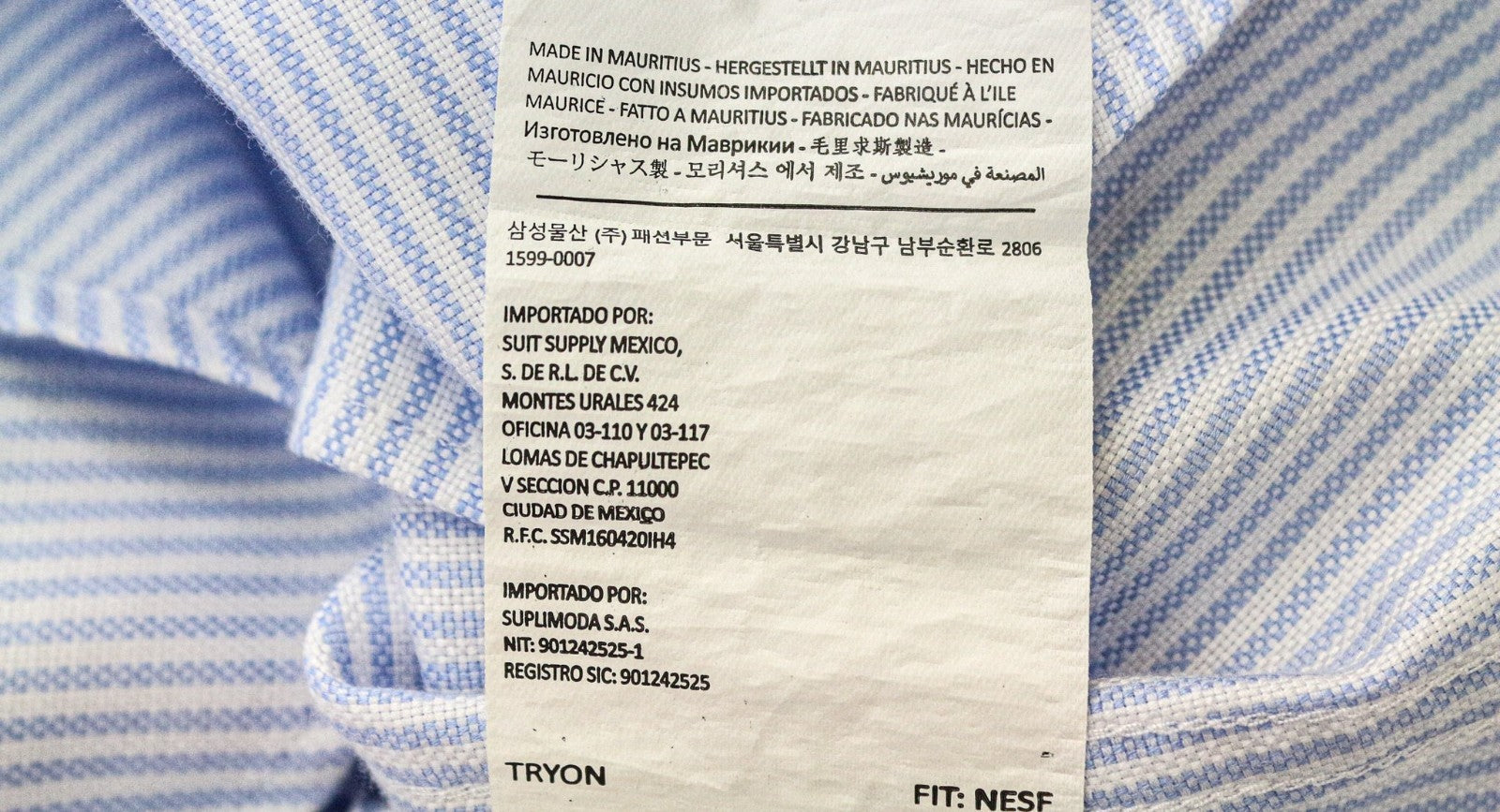 SUITSUPPLY Men's Formal Shirt 35/13.5 Blue Extra Slim Cotton Striped Try-On Fit