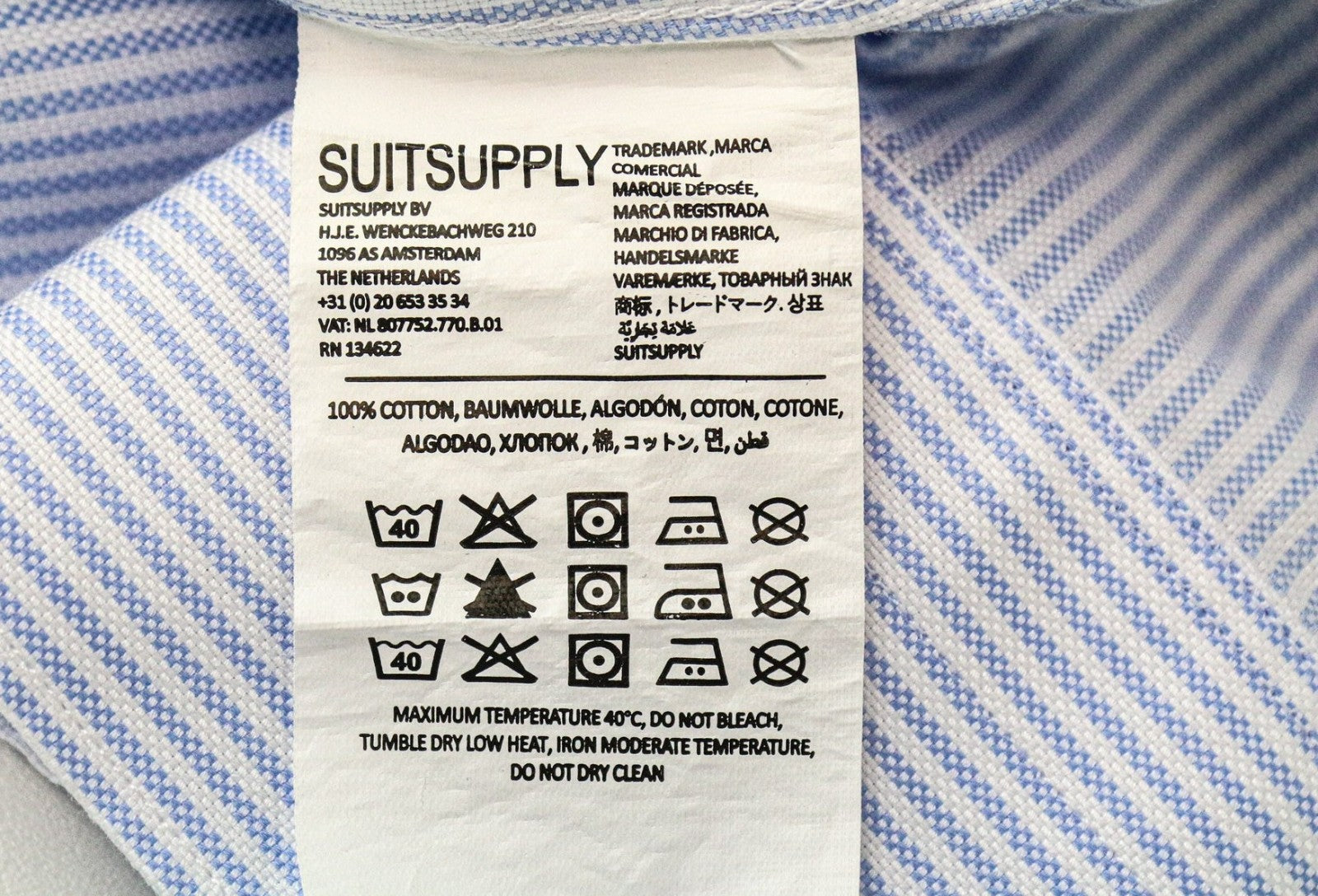 SUITSUPPLY Men's Formal Shirt 40/15.75 Extra Slim Striped Pure Cotton Try-On Fit