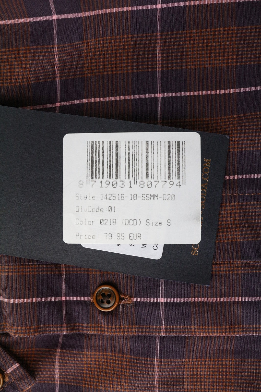 SCOTCH & SODA Men's Shirt S Burgundy Cotton Casual Smart Check Button-Down Style