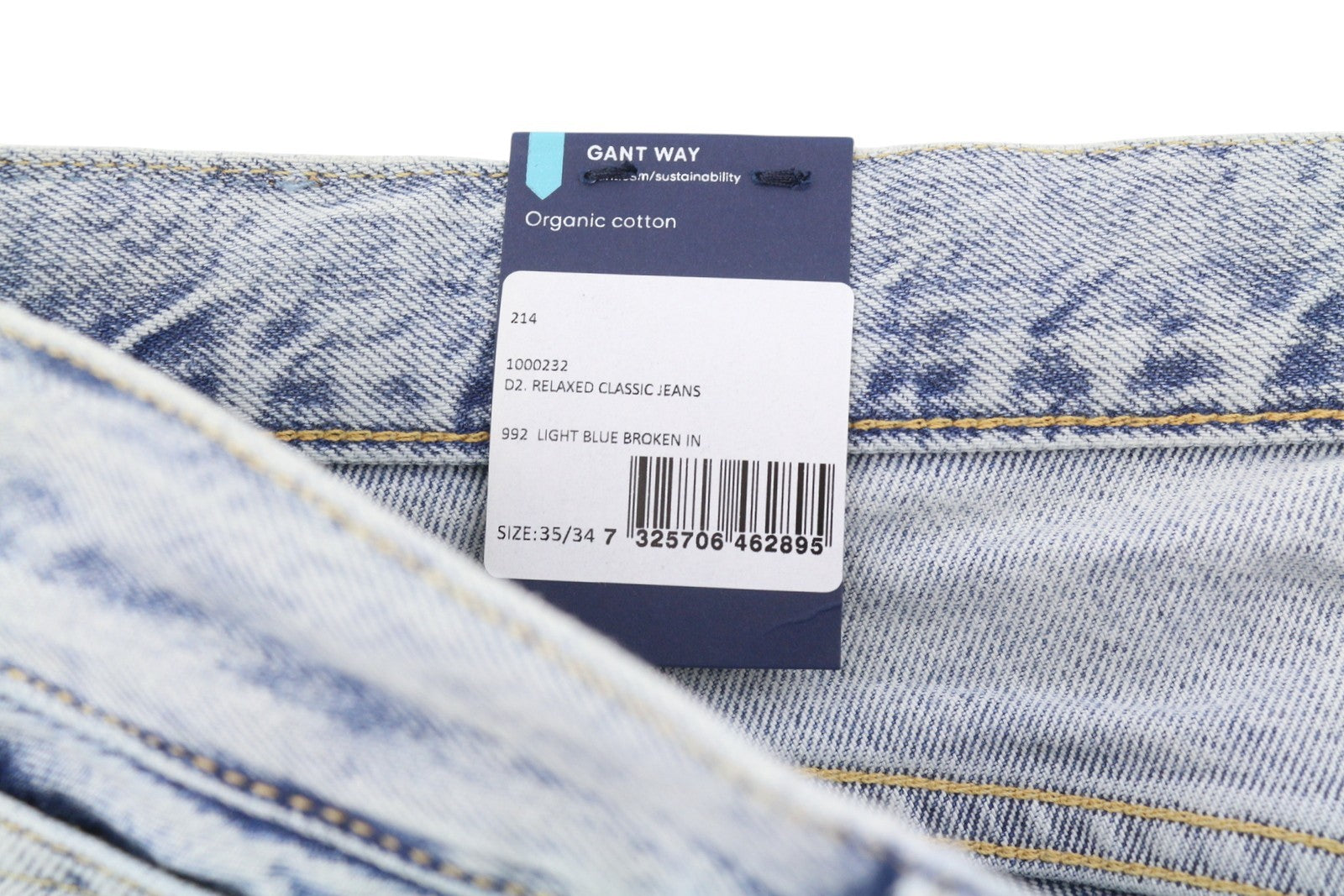 GANT Relaxed Classic Men Jeans W35/L34 Pale Blue Worn Wash Tapered