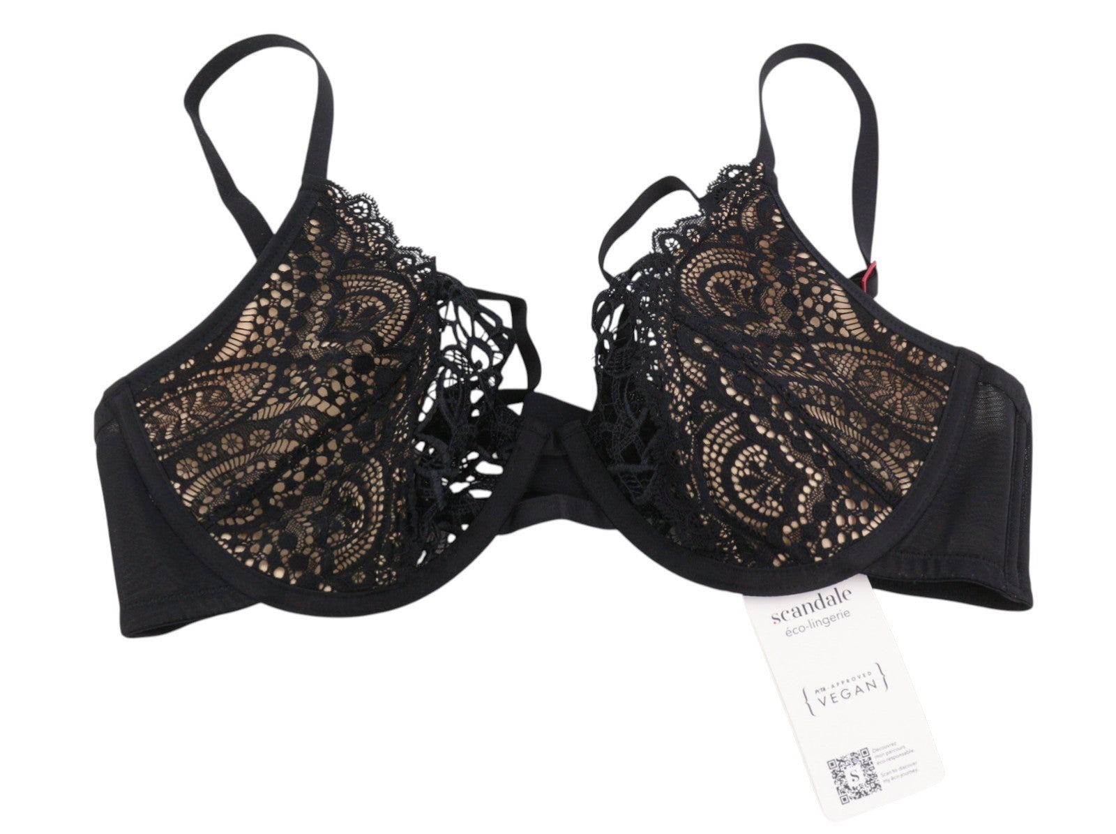 SCANDALE Plunge In Glamour Lace-Wired Women Bra 85C Black Guipure Laces