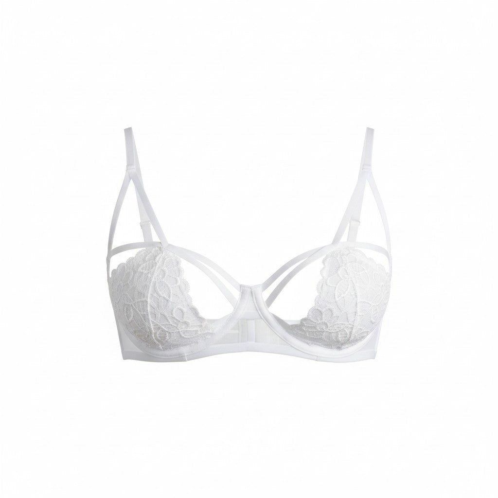 SCANDALE Le Bandeau Unpadded Sublime-Undyed Women Bra 80E White Guipure Laces