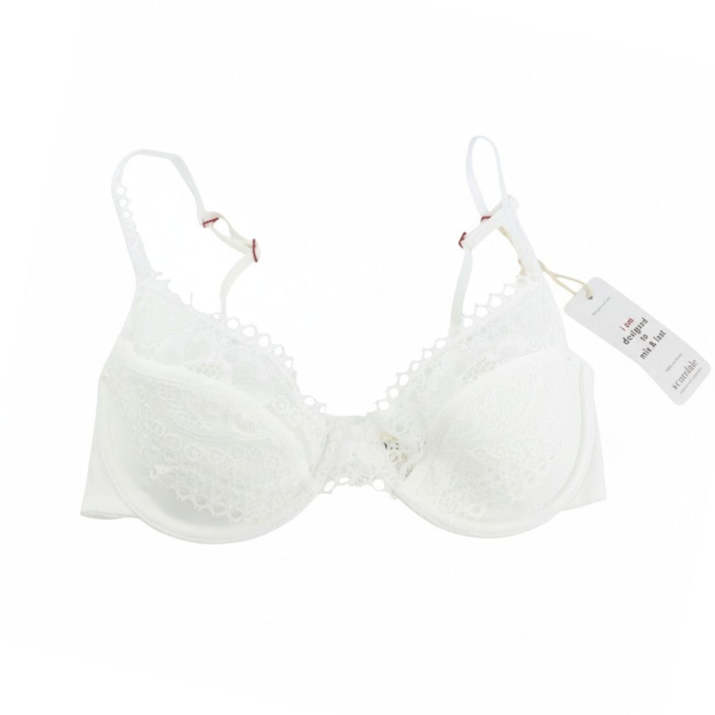 SCANDALE Le Balconet 1/2 Spacer Sensual-Undyed Women Bra 80D White Guipure Laces