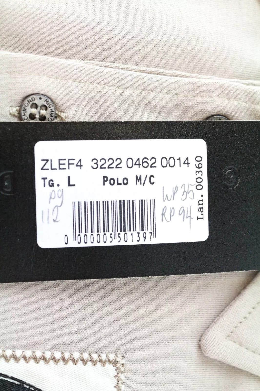 RICHMOND  Men T-Shirt L Light Grey Pure Cotton Short Sleeved Logo Polo