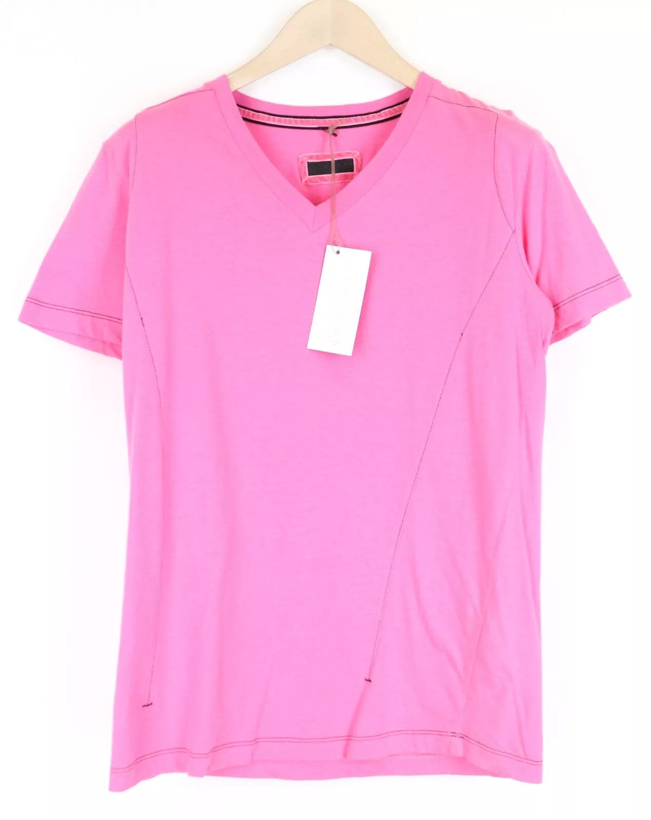 RICHMOND  Men T-Shirt L Pink Pure Cotton Short Sleeved V-Neck Plain Pullover