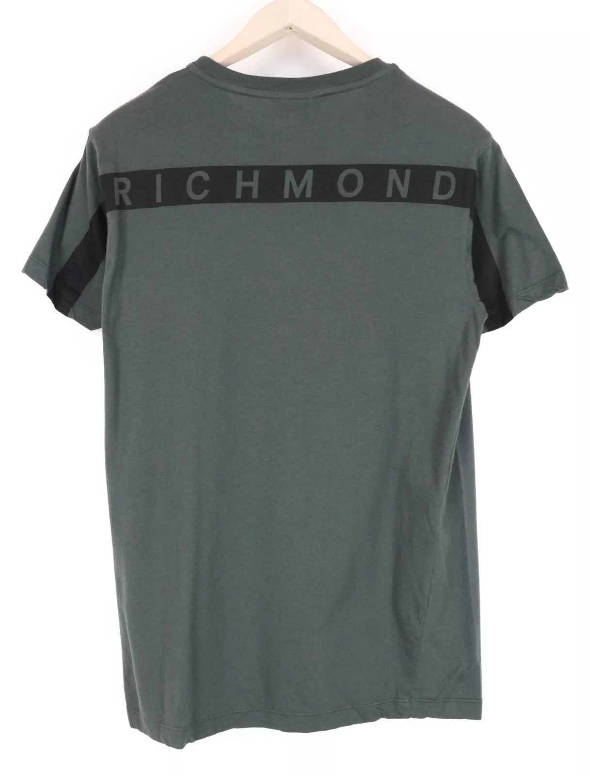 RICHMOND  Men T-Shirt L Logo Green Pure Cotton Short Sleeve Casual Pullover