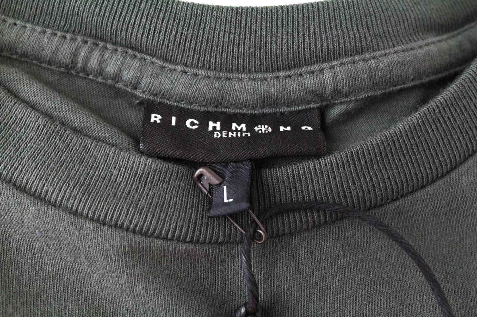 RICHMOND  Men T-Shirt L Logo Green Pure Cotton Short Sleeve Casual Pullover