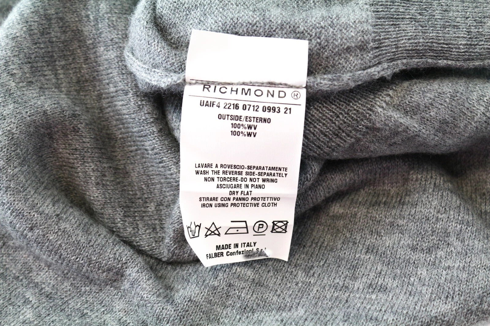 RICHMOND  Men Sweatshirt M/L Grey Pure Wool Ripped Long Sleeved Pullover