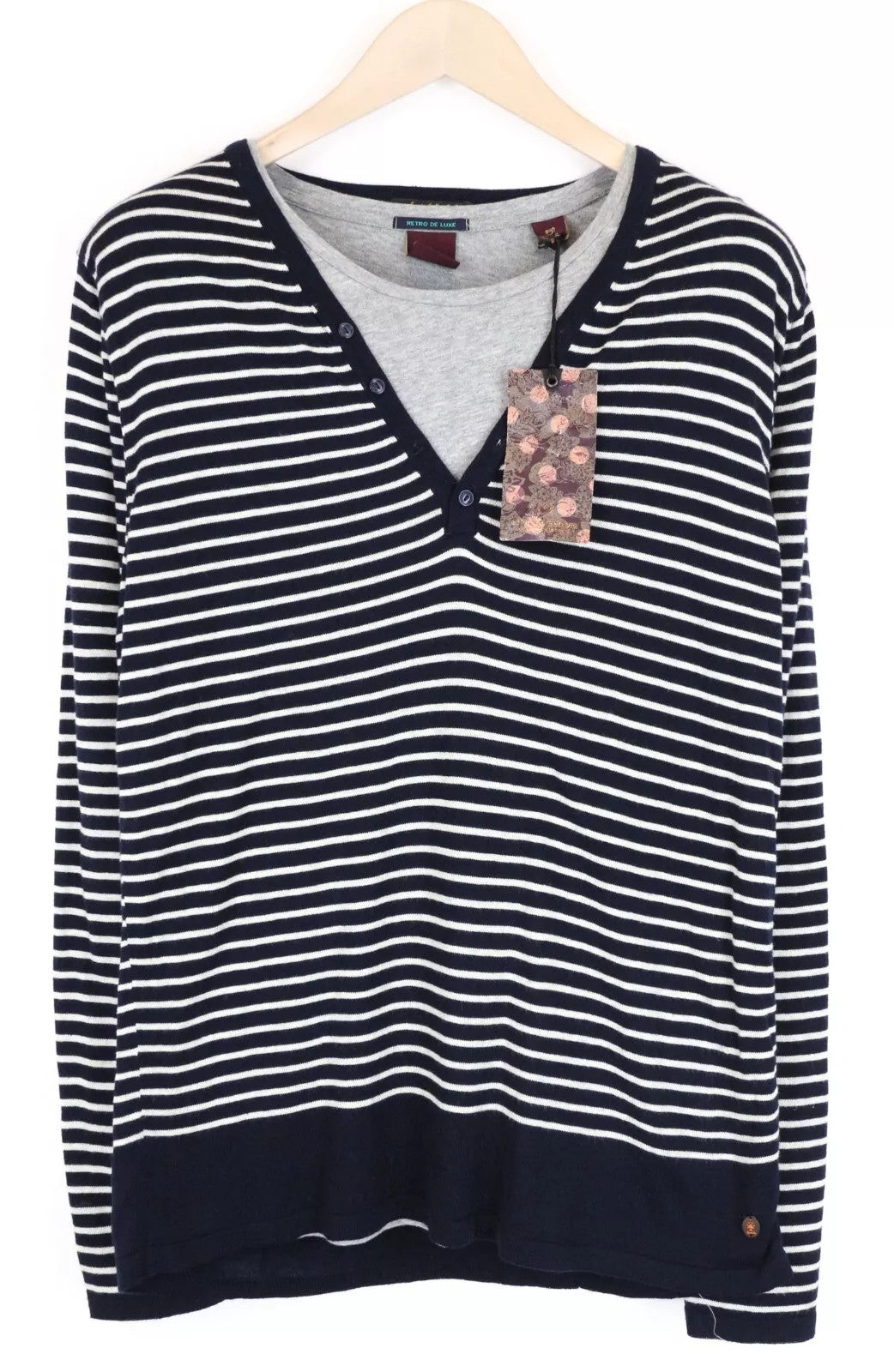 SCOTCH & SODA Ams Couture Men Sweatshirt S Navy Cotton Blend Striped Layered