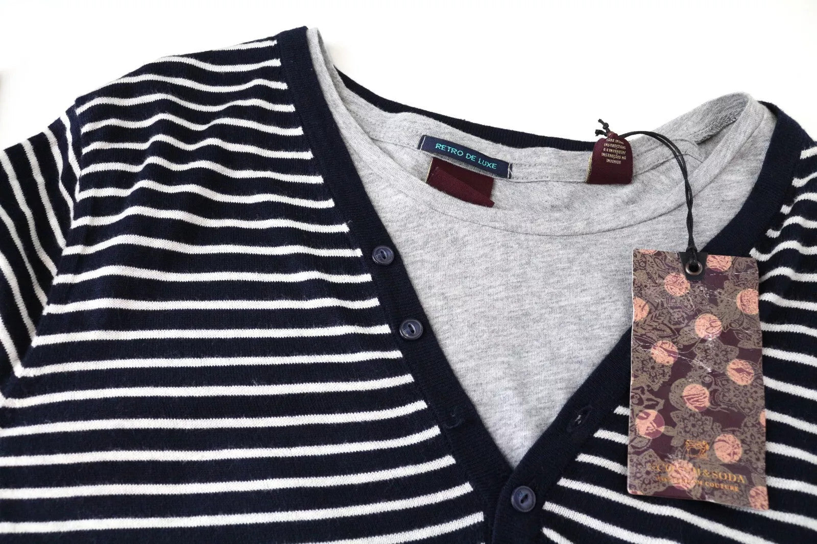 SCOTCH & SODA Ams Couture Men Sweatshirt S Navy Cotton Blend Striped Layered