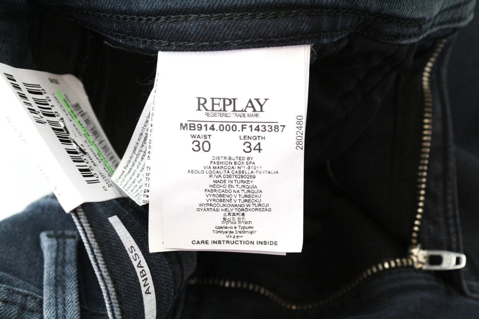 REPLAY Anbass Men Jeans W30/L34 Blue Slim Fit Washed Denim Cotton Stretch