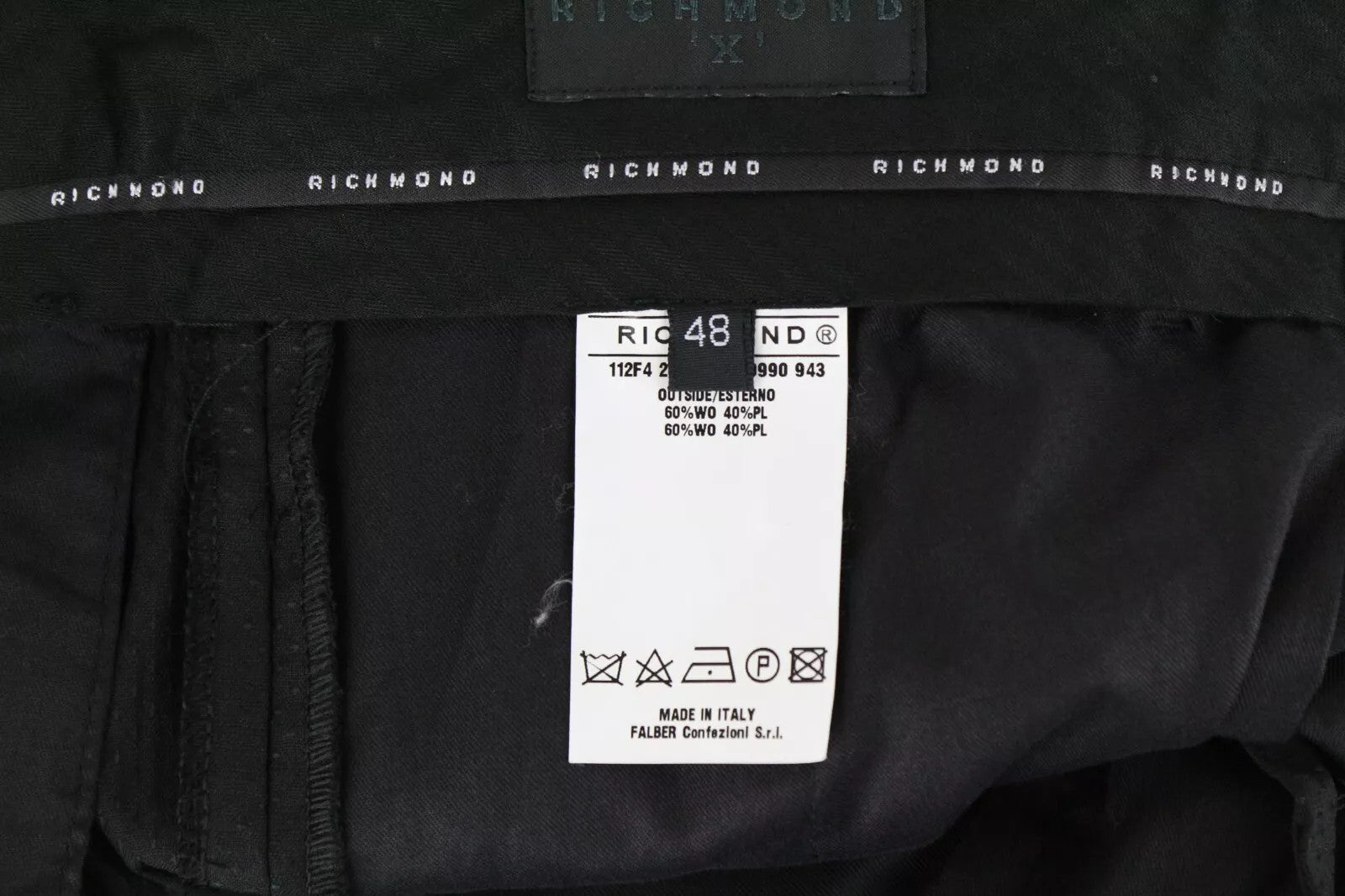 RICHMOND  Men Trousers 48 Black Wool Blend Dot Pattern Pleated Classic