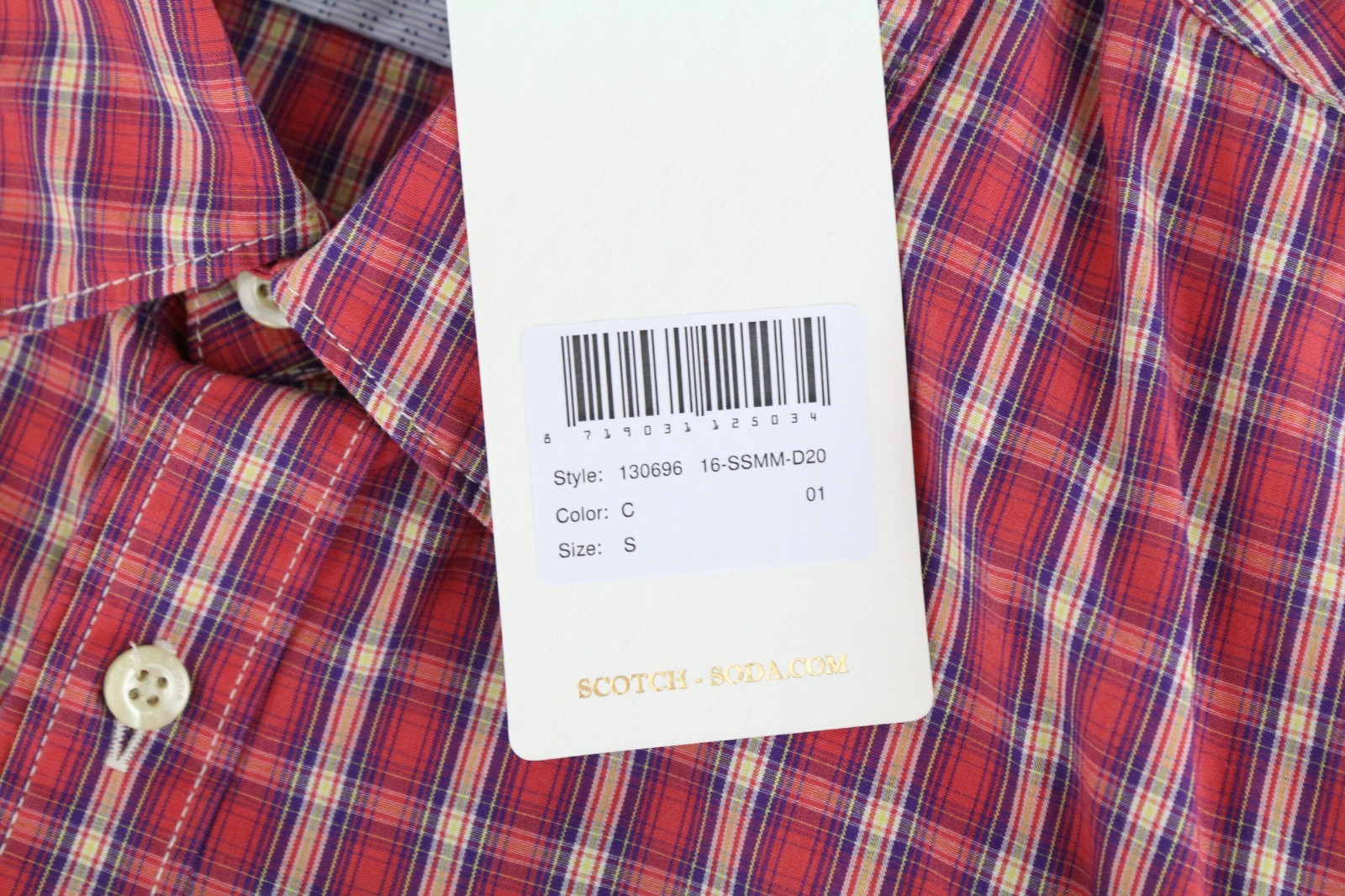 SCOTCH & SODA Ams Couture Men Shirt S Red Pure Cotton Checked Long Sleeved